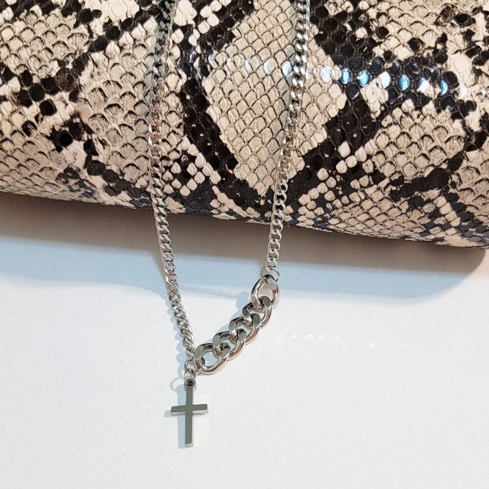 Two type of chain with cross Necklace
